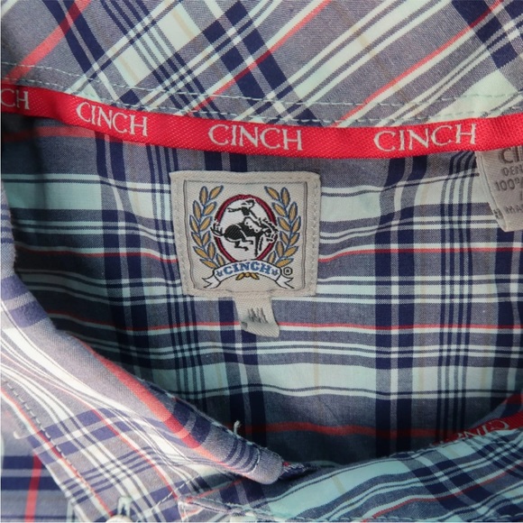 Cinch Western Wear Button Down Shirt Short Sleeve Red Blue Plaid Mens Size M - Picture 4 of 5
